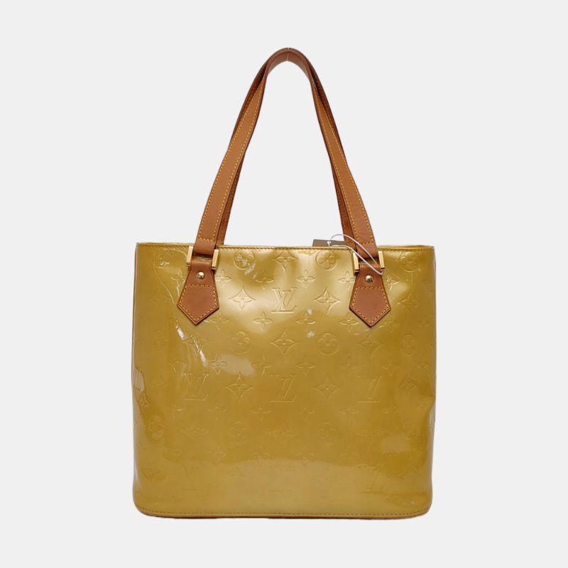 LOUIS VUITTON HOUSTON黃色漆皮壓紋手提包單肩包金色五金-4