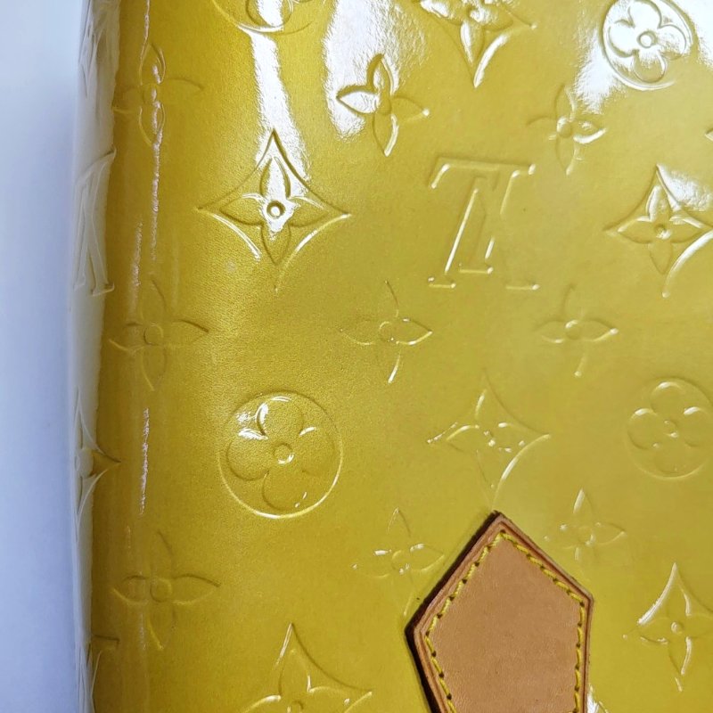 LOUIS VUITTON HOUSTON黃色漆皮壓紋手提包單肩包金色五金-7