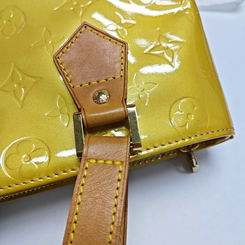 LOUIS VUITTON HOUSTON黃色漆皮壓紋手提包單肩包金色五金-8
