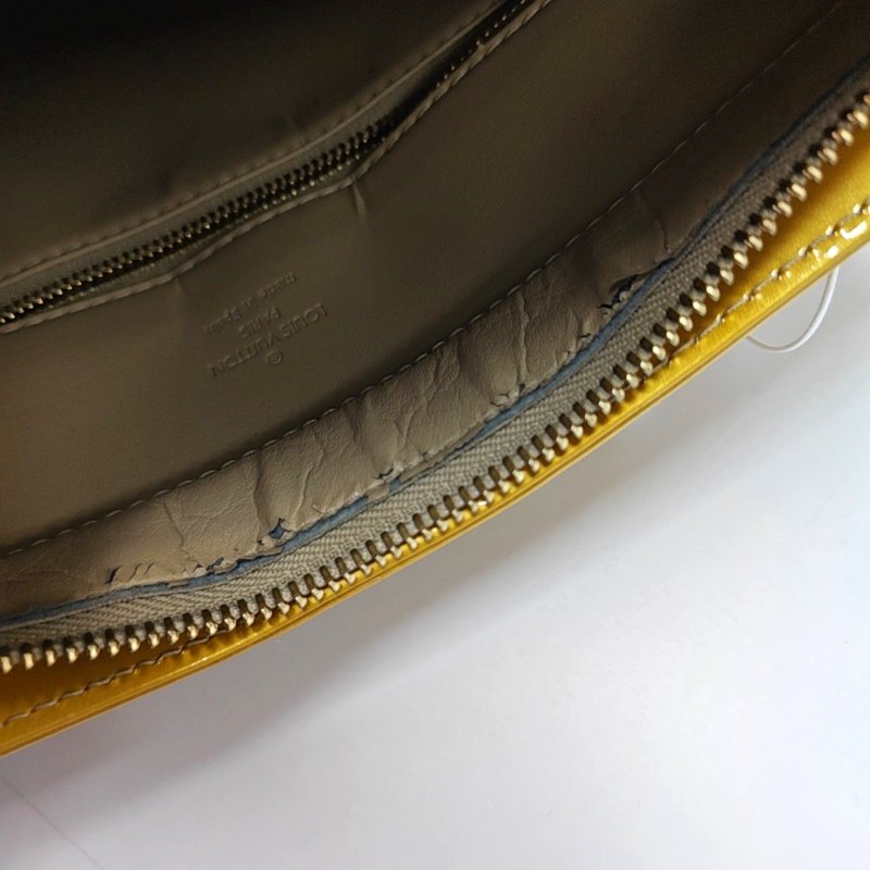 LOUIS VUITTON HOUSTON黃色漆皮壓紋手提包單肩包金色五金-14