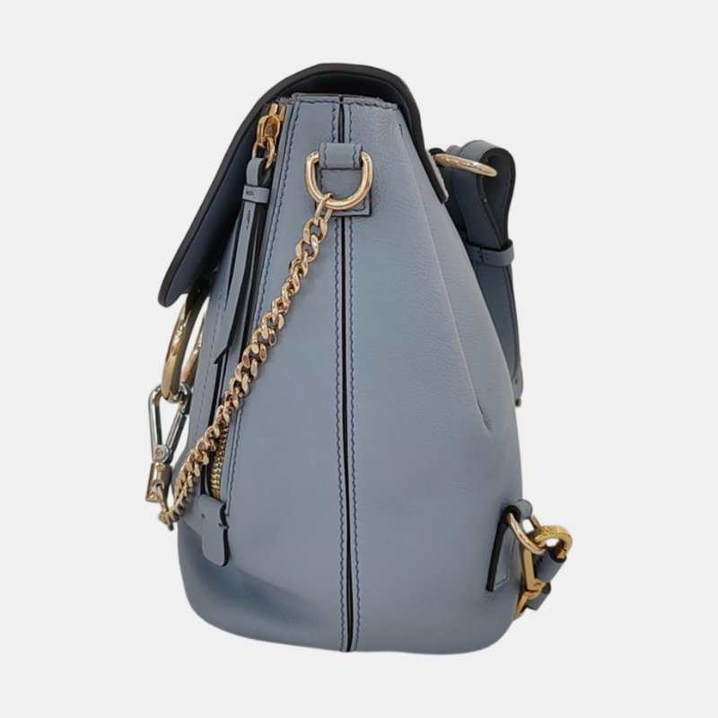 Chloe Faye藍色牛皮雙肩包單肩包金色銀色五金3條可拆卸肩帶-2