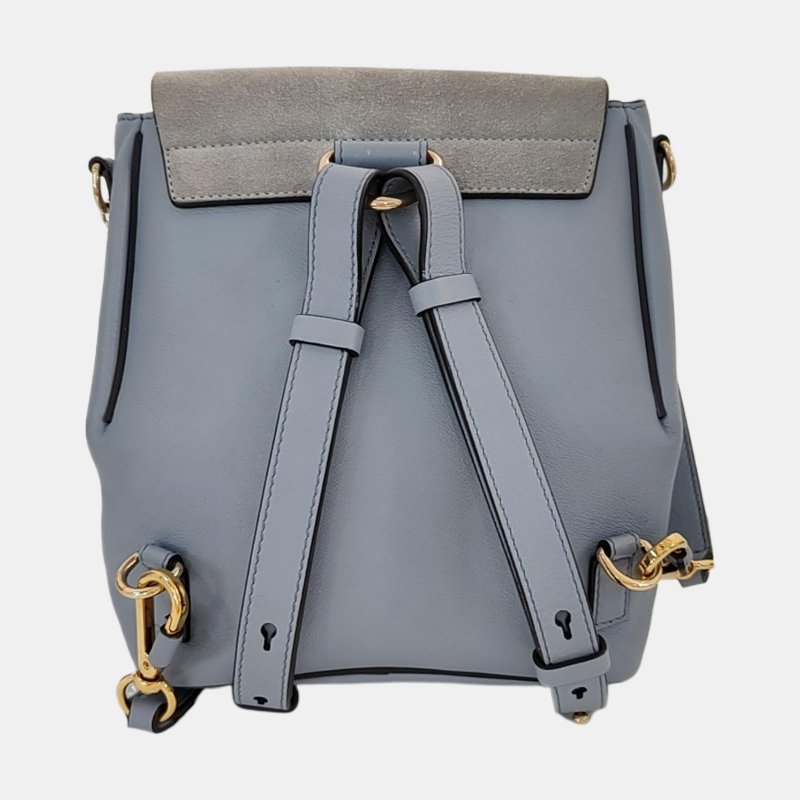 Chloe Faye藍色牛皮雙肩包單肩包金色銀色五金3條可拆卸肩帶-4