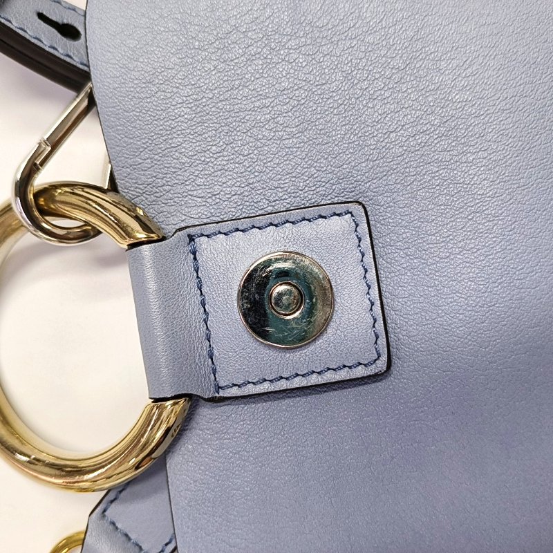 Chloe Faye藍色牛皮雙肩包單肩包金色銀色五金3條可拆卸肩帶-11