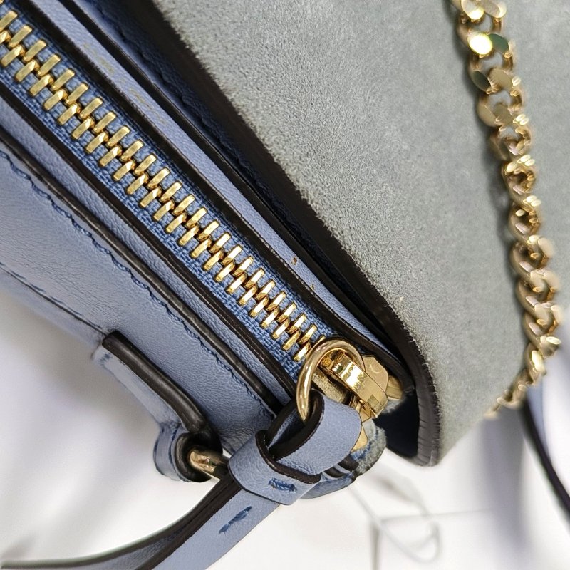 Chloe Faye藍色牛皮雙肩包單肩包金色銀色五金3條可拆卸肩帶-12