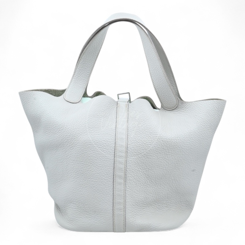 中古 愛馬仕 Hermès Picotin 26 大尺寸 水桶包 灰色 Taurillon Clemence TC 柔軟耐用小牛皮 銀色五金 Stamp Square D 菜籃子-1