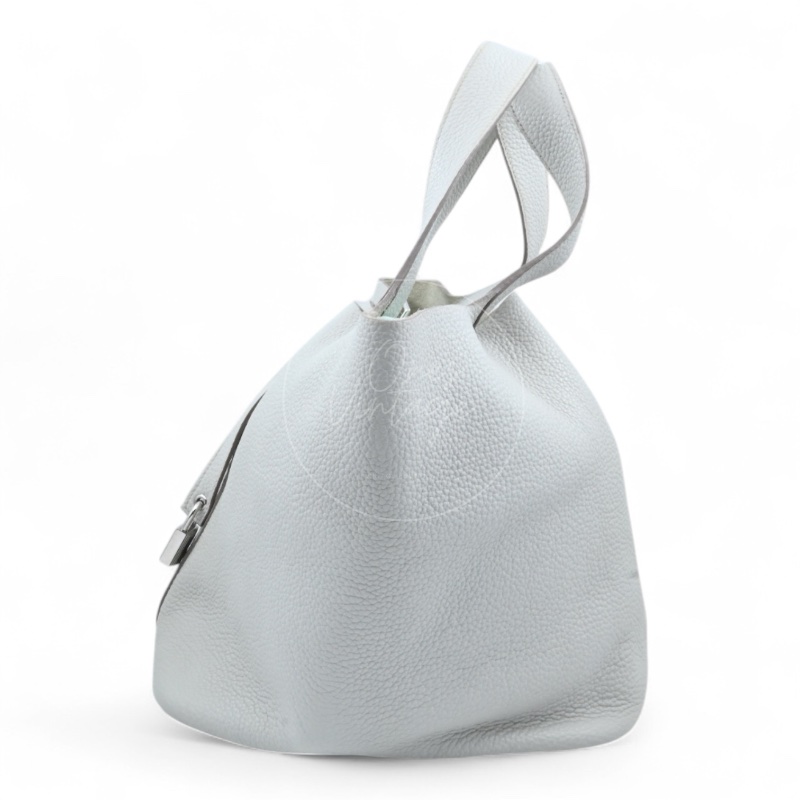 中古 愛馬仕 Hermès Picotin 26 大尺寸 水桶包 灰色 Taurillon Clemence TC 柔軟耐用小牛皮 銀色五金 Stamp Square D 菜籃子-2