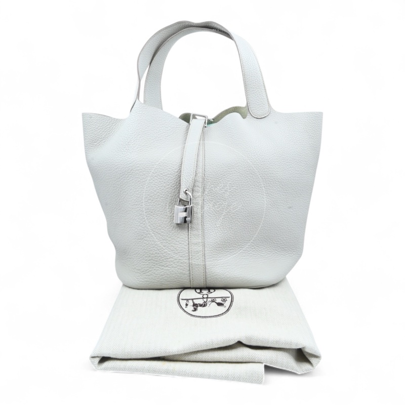 中古 愛馬仕 Hermès Picotin 26 大尺寸 水桶包 灰色 Taurillon Clemence TC 柔軟耐用小牛皮 銀色五金 Stamp Square D 菜籃子-6