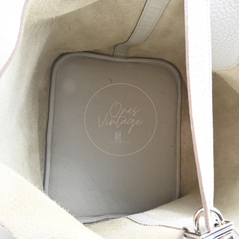 中古 愛馬仕 Hermès Picotin 26 大尺寸 水桶包 灰色 Taurillon Clemence TC 柔軟耐用小牛皮 銀色五金 Stamp Square D 菜籃子-37