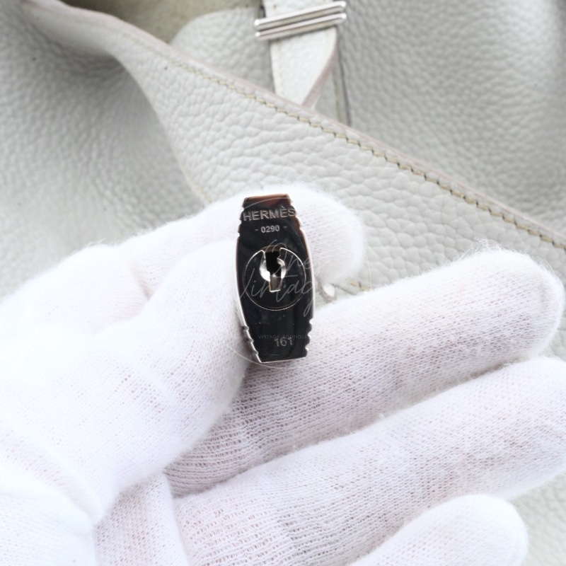 中古 愛馬仕 Hermès Picotin 26 大尺寸 水桶包 灰色 Taurillon Clemence TC 柔軟耐用小牛皮 銀色五金 Stamp Square D 菜籃子-38