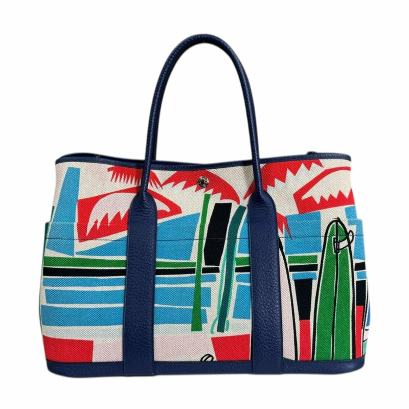 愛馬仕 (Hermes) 海浪衝浪花園派對系列 PM 口袋肩背包，H 帆布藍色，女士款，二手，雙向手提-2