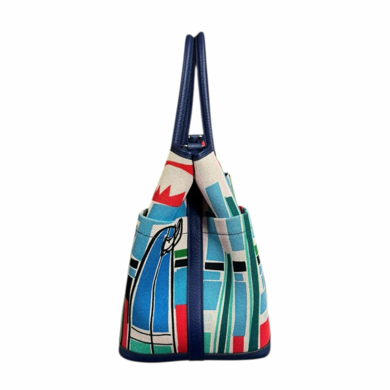 愛馬仕 (Hermes) 海浪衝浪花園派對系列 PM 口袋肩背包，H 帆布藍色，女士款，二手，雙向手提-3