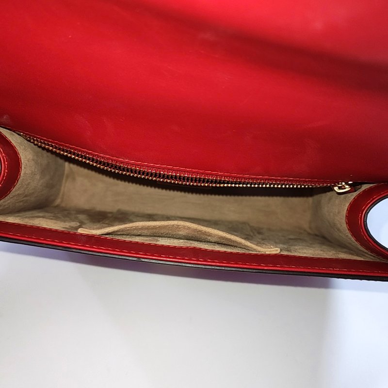 GUCCI Sylvie小號紅色牛皮條紋織帶塞爾維亞單肩包金色五金2條可拆卸肩帶-6