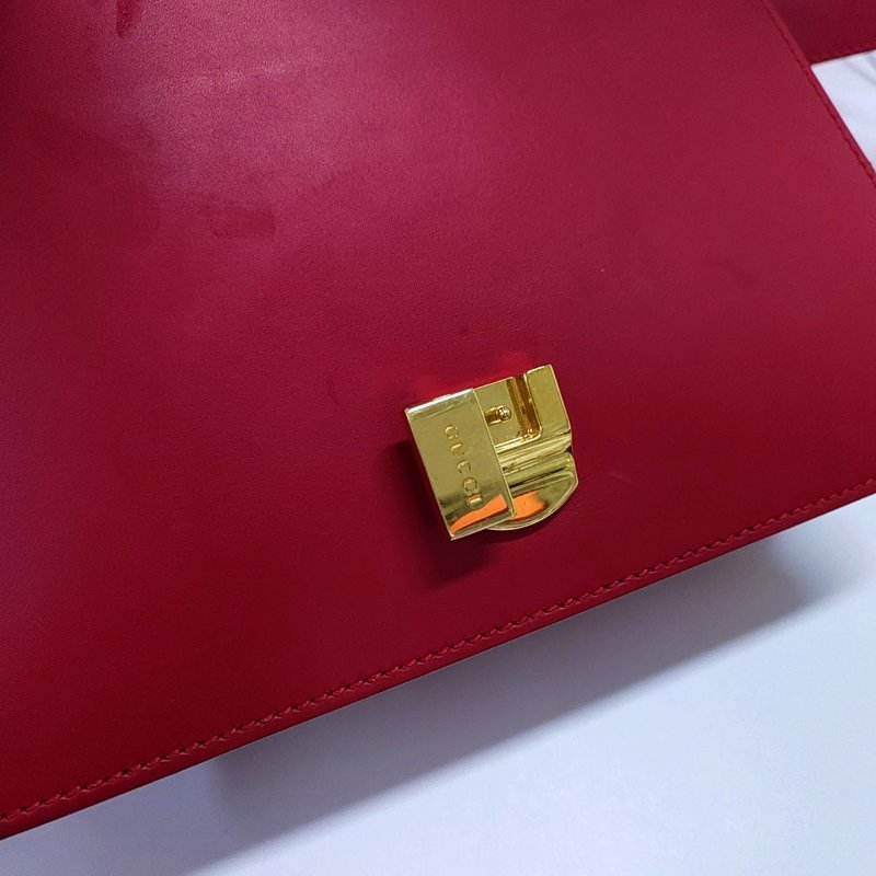 GUCCI Sylvie小號紅色牛皮條紋織帶塞爾維亞單肩包金色五金2條可拆卸肩帶-8