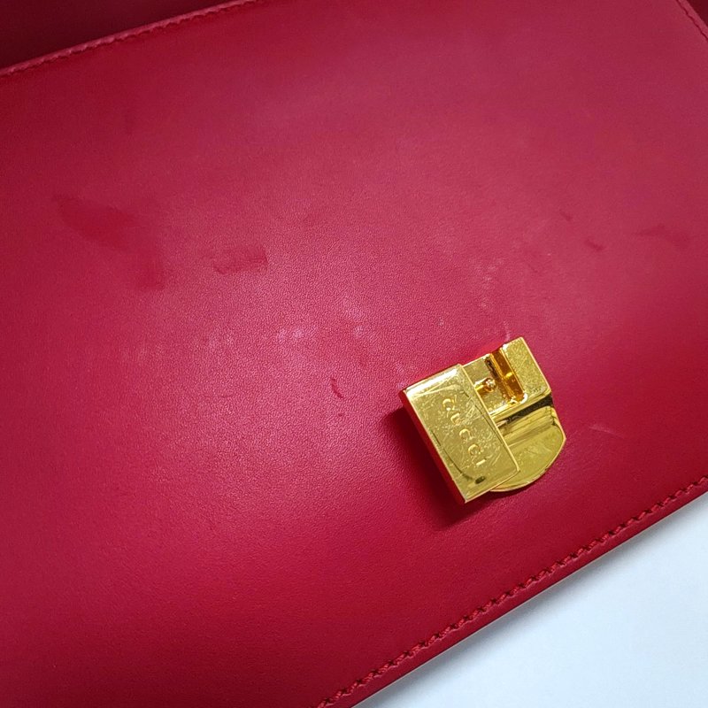 GUCCI Sylvie小號紅色牛皮條紋織帶塞爾維亞單肩包金色五金2條可拆卸肩帶-9