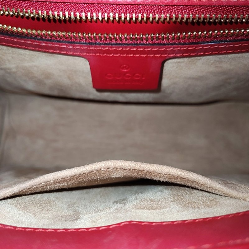 GUCCI Sylvie小號紅色牛皮條紋織帶塞爾維亞單肩包金色五金2條可拆卸肩帶-14