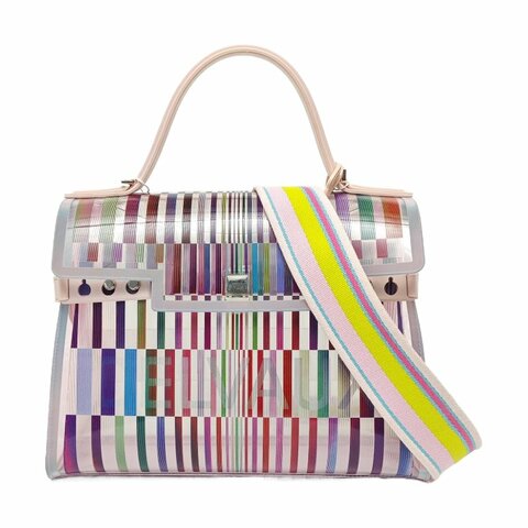 DELVAUX Tempete多色特殊材質單肩包手提包銀色五金可拆卸肩帶 9.8新