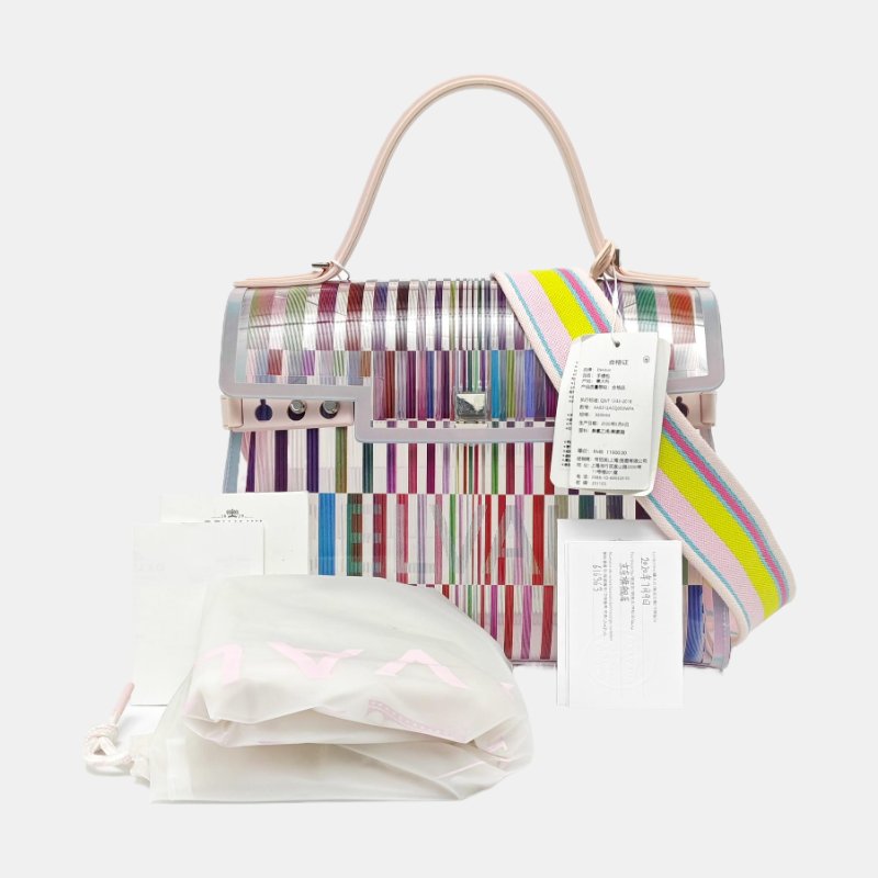 DELVAUX Tempete多色特殊材質單肩包手提包銀色五金可拆卸肩帶 9.8新-7