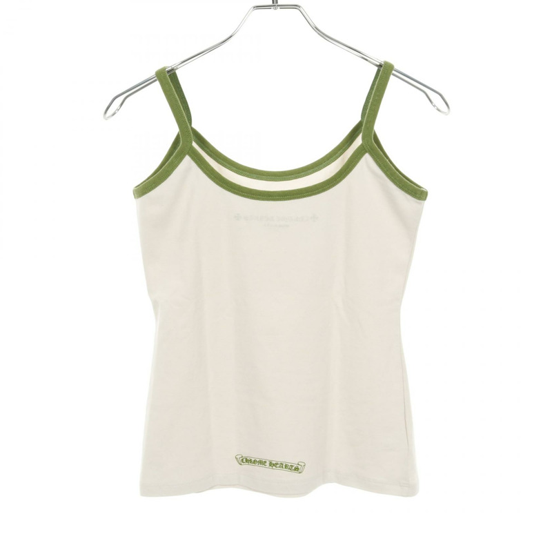 鉻心 (CHROME HEARTS) 馬蹄形吊帶背心，純棉材質，白色/綠色，二手女款 M 碼-1