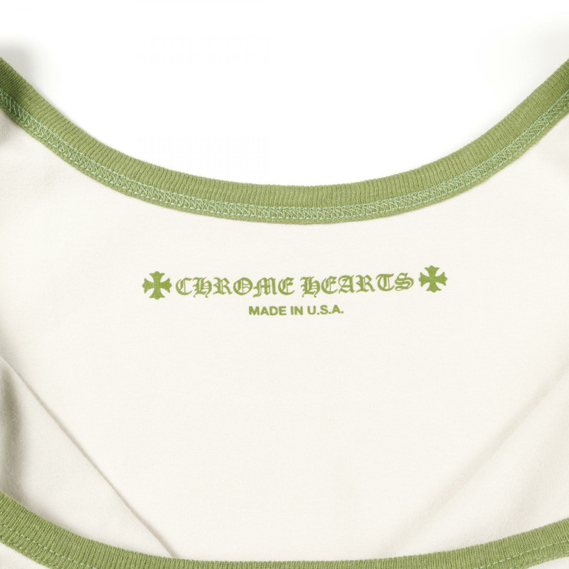 鉻心 (CHROME HEARTS) 馬蹄形吊帶背心，純棉材質，白色/綠色，二手女款 M 碼-2