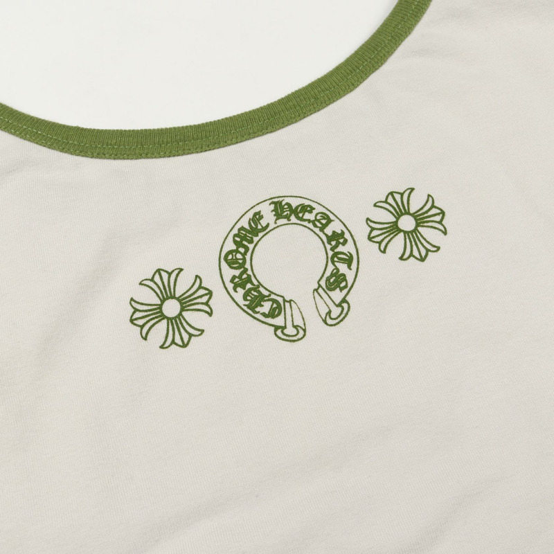 鉻心 (CHROME HEARTS) 馬蹄形吊帶背心，純棉材質，白色/綠色，二手女款 M 碼-4