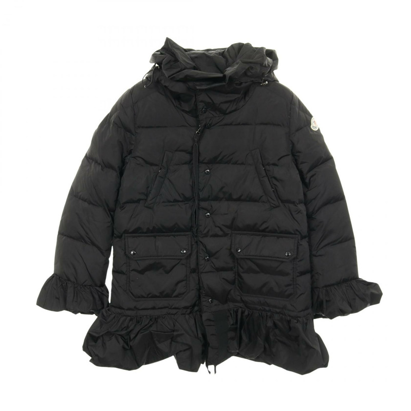 MONCLER SERRE 羽絨衣外套，荷葉邊下擺，1號尼龍黑色二手女款-0