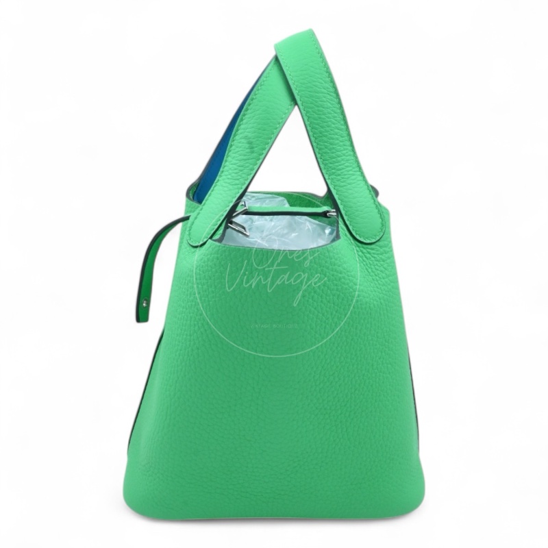 中古 愛馬仕 Picotin 18cm 綠色 TC皮 Taurillon Clemence皮革 菜籃子水桶包 銀色五金 U字刻印-2
