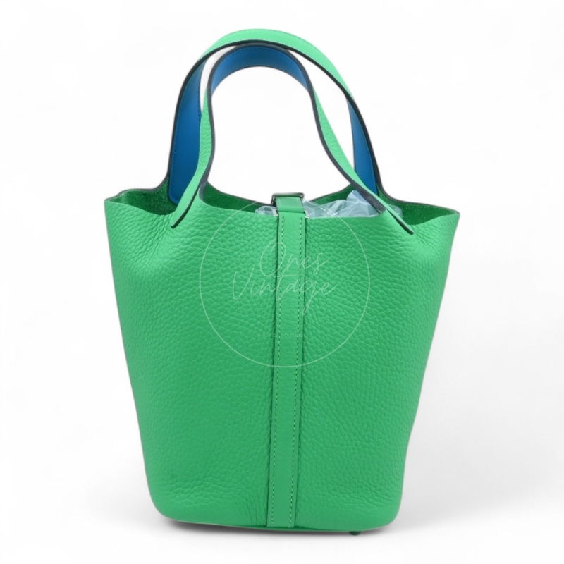 中古 愛馬仕 Picotin 18cm 綠色 TC皮 Taurillon Clemence皮革 菜籃子水桶包 銀色五金 U字刻印-1