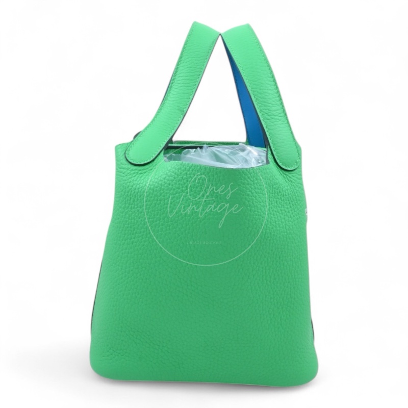 中古 愛馬仕 Picotin 18cm 綠色 TC皮 Taurillon Clemence皮革 菜籃子水桶包 銀色五金 U字刻印-3