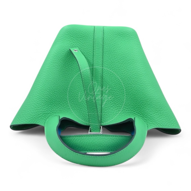 中古 愛馬仕 Picotin 18cm 綠色 TC皮 Taurillon Clemence皮革 菜籃子水桶包 銀色五金 U字刻印-4