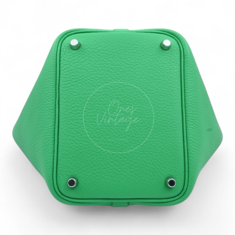 中古 愛馬仕 Picotin 18cm 綠色 TC皮 Taurillon Clemence皮革 菜籃子水桶包 銀色五金 U字刻印-9