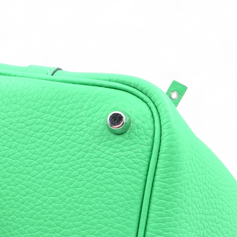 中古 愛馬仕 Picotin 18cm 綠色 TC皮 Taurillon Clemence皮革 菜籃子水桶包 銀色五金 U字刻印-11