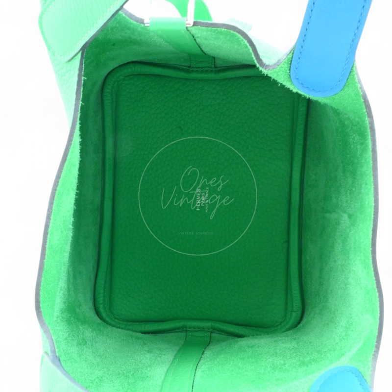 中古 愛馬仕 Picotin 18cm 綠色 TC皮 Taurillon Clemence皮革 菜籃子水桶包 銀色五金 U字刻印-18