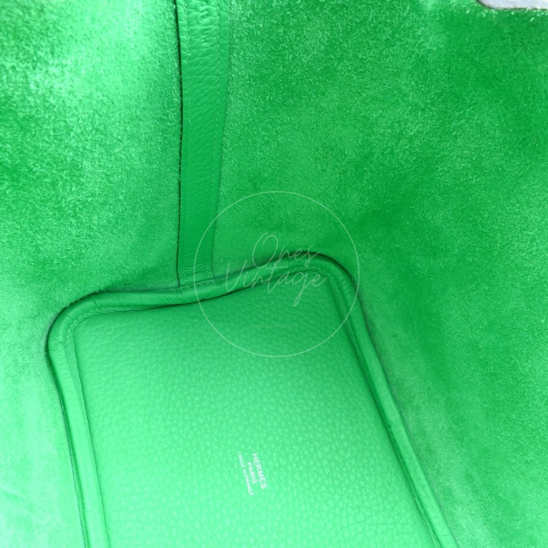 中古 愛馬仕 Picotin 18cm 綠色 TC皮 Taurillon Clemence皮革 菜籃子水桶包 銀色五金 U字刻印-20