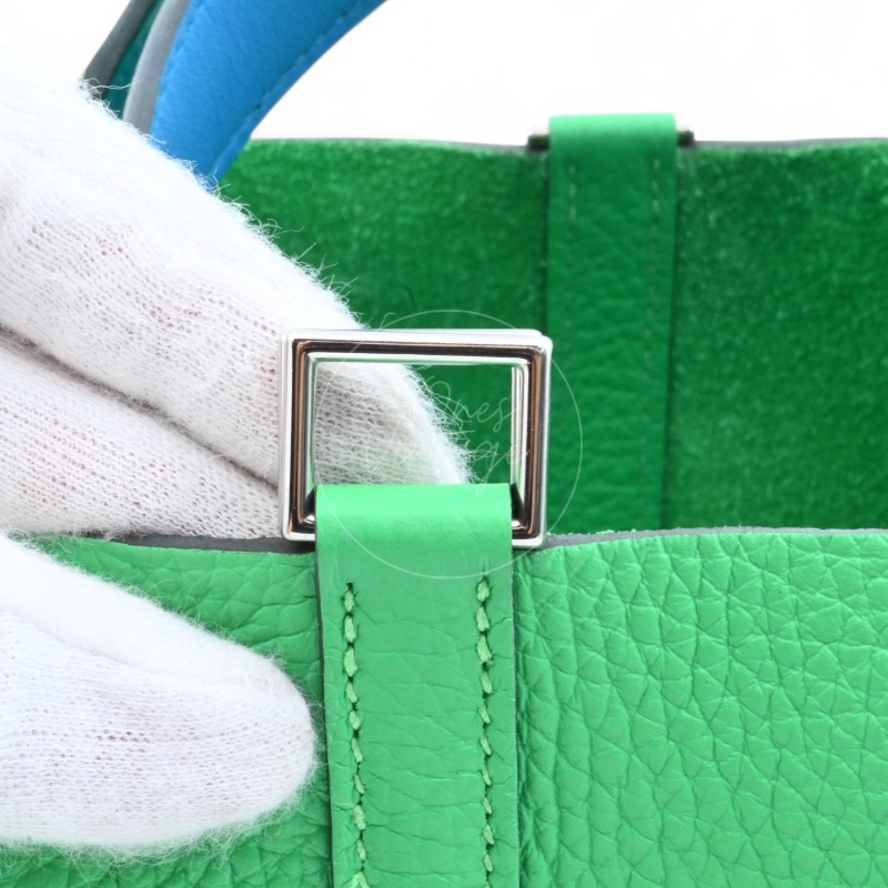 中古 愛馬仕 Picotin 18cm 綠色 TC皮 Taurillon Clemence皮革 菜籃子水桶包 銀色五金 U字刻印-27
