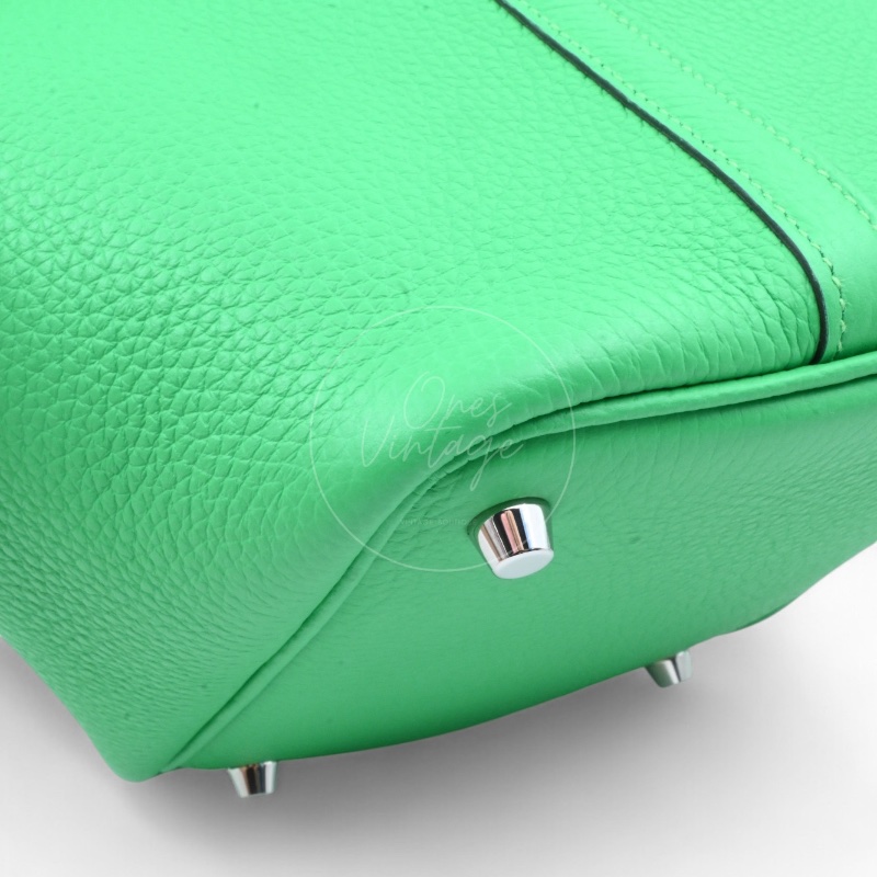 中古 愛馬仕 Picotin 18cm 綠色 TC皮 Taurillon Clemence皮革 菜籃子水桶包 銀色五金 U字刻印-31