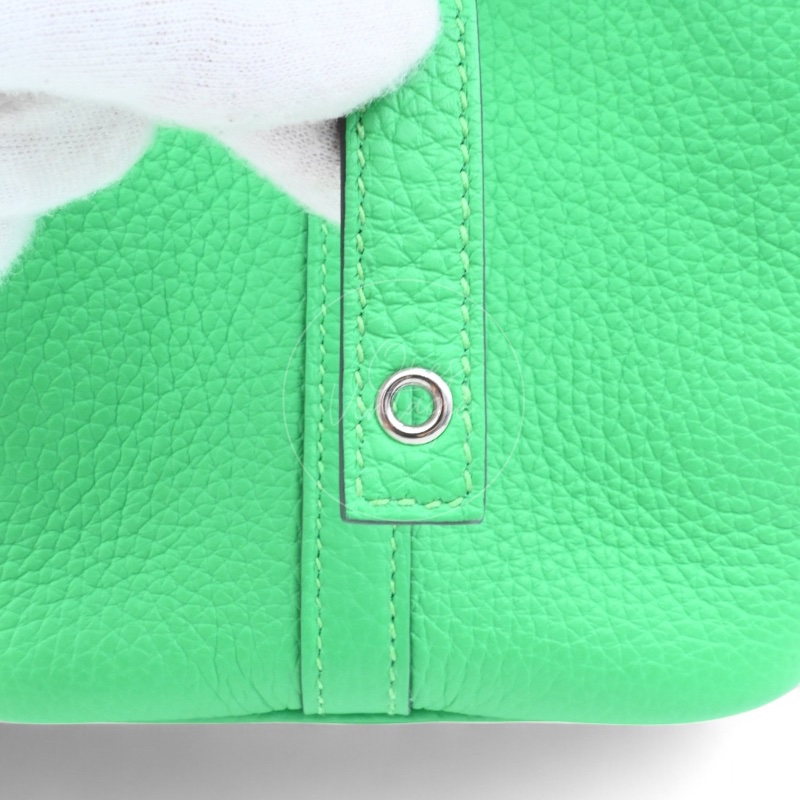 中古 愛馬仕 Picotin 18cm 綠色 TC皮 Taurillon Clemence皮革 菜籃子水桶包 銀色五金 U字刻印-35