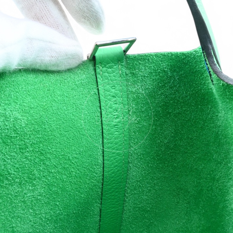 中古 愛馬仕 Picotin 18cm 綠色 TC皮 Taurillon Clemence皮革 菜籃子水桶包 銀色五金 U字刻印-41