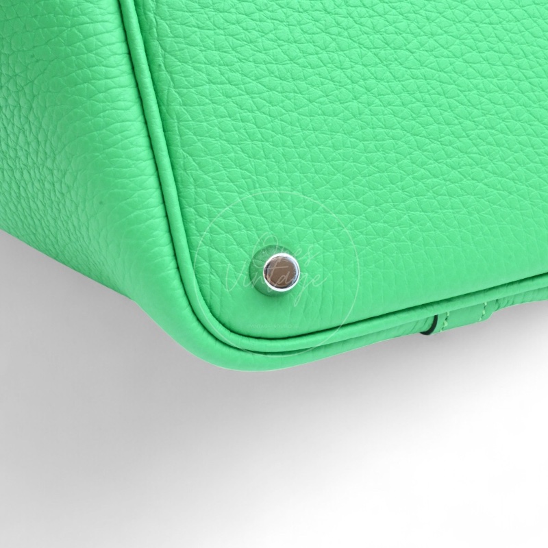 中古 愛馬仕 Picotin 18cm 綠色 TC皮 Taurillon Clemence皮革 菜籃子水桶包 銀色五金 U字刻印-49