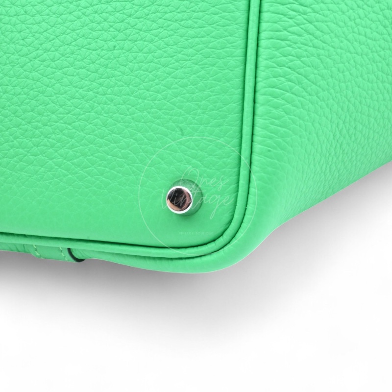 中古 愛馬仕 Picotin 18cm 綠色 TC皮 Taurillon Clemence皮革 菜籃子水桶包 銀色五金 U字刻印-51