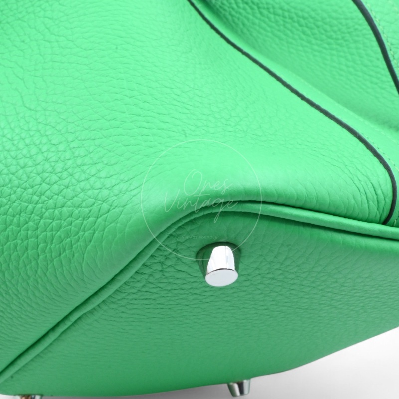中古 愛馬仕 Picotin 18cm 綠色 TC皮 Taurillon Clemence皮革 菜籃子水桶包 銀色五金 U字刻印-52