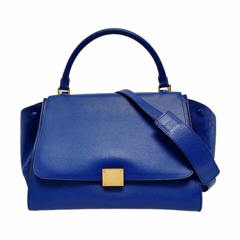 CELINE TRAPEZE中號深藍色牛皮鞦韆包單肩包手提包金色五金可拆卸肩帶