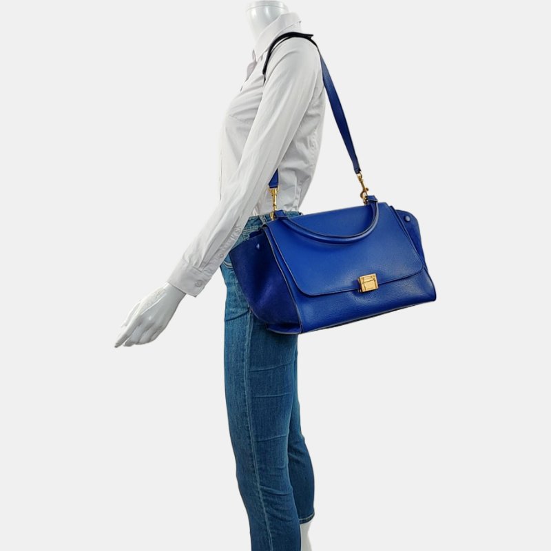 CELINE TRAPEZE中號深藍色牛皮鞦韆包單肩包手提包金色五金可拆卸肩帶-1