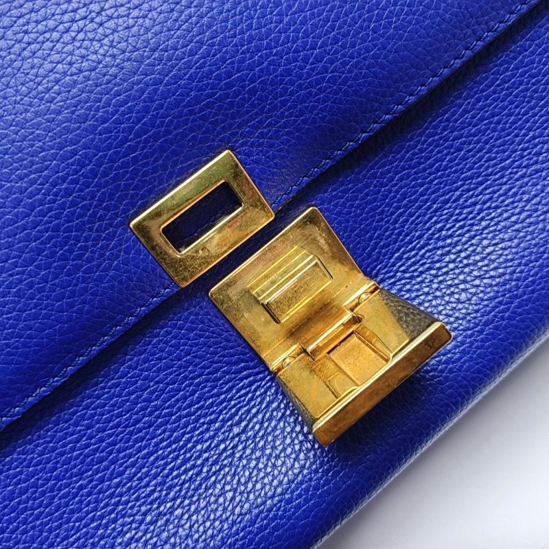 CELINE TRAPEZE中號深藍色牛皮鞦韆包單肩包手提包金色五金可拆卸肩帶-8