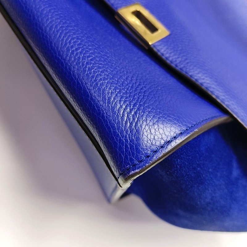 CELINE TRAPEZE中號深藍色牛皮鞦韆包單肩包手提包金色五金可拆卸肩帶-13