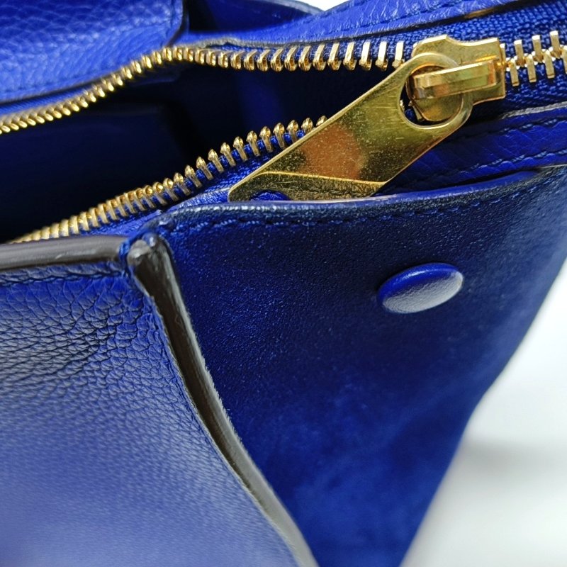 CELINE TRAPEZE中號深藍色牛皮鞦韆包單肩包手提包金色五金可拆卸肩帶-15