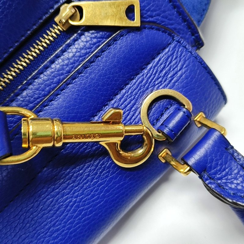 CELINE TRAPEZE中號深藍色牛皮鞦韆包單肩包手提包金色五金可拆卸肩帶-16