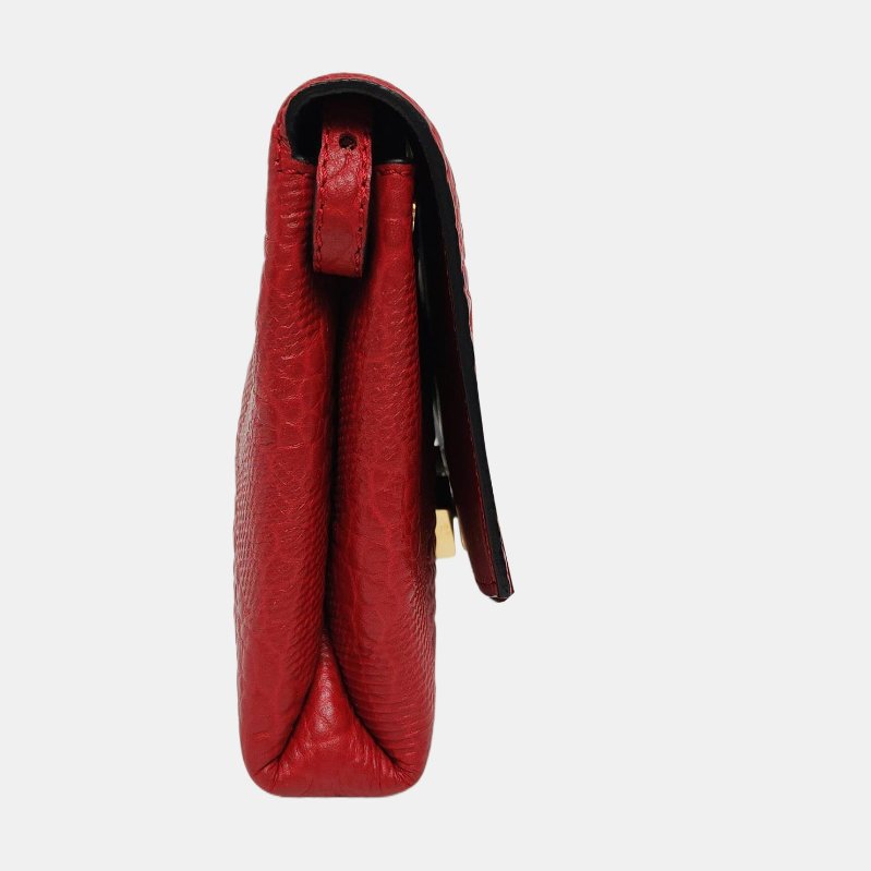 BURBERRY Langley紅色牛皮壓紋斜挎包單肩包金色五金可拆卸肩帶-3