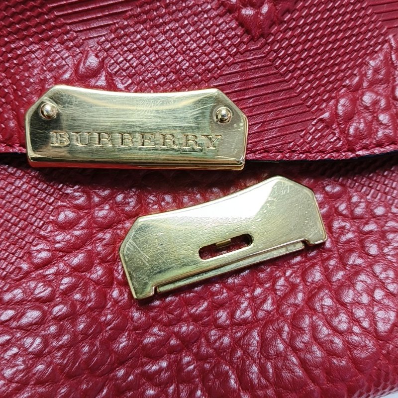 BURBERRY Langley紅色牛皮壓紋斜挎包單肩包金色五金可拆卸肩帶-9