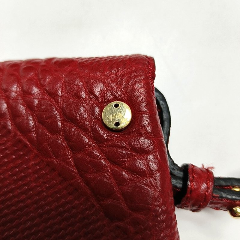 BURBERRY Langley紅色牛皮壓紋斜挎包單肩包金色五金可拆卸肩帶-12