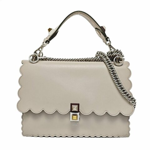 FENDI Kan I中號灰色牛皮鉚釘單肩包手提包金色銀色五金2條可拆卸肩帶